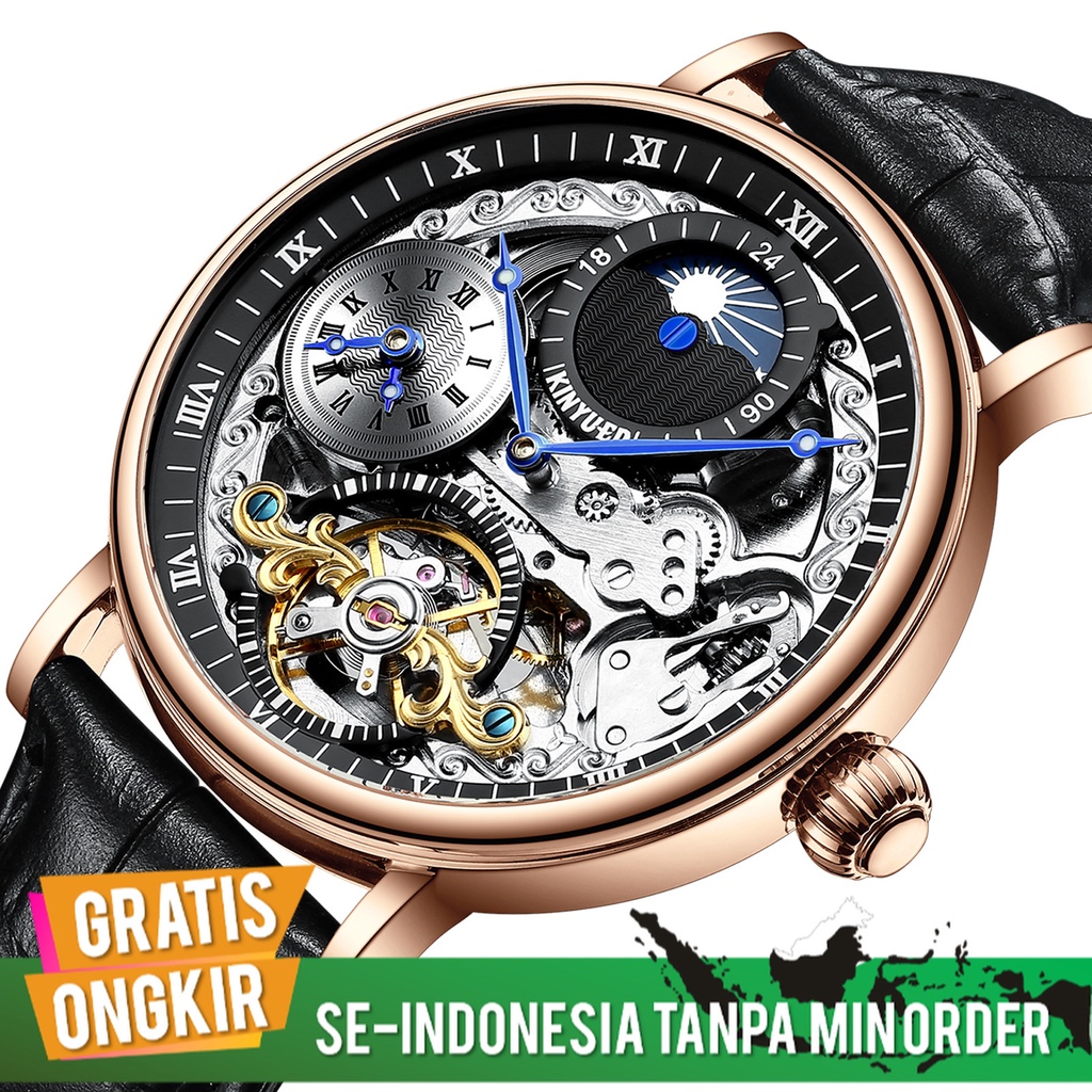 Jam Tangan Pria Mewah Kinyued Jinyueda Populer Hollow Out Tourbillon Multi Fungsional Mekanis Watch Pria Kasual Olahraga Watch