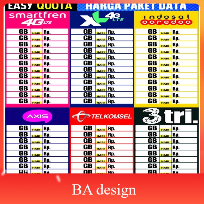 Jual Stiker Poster Daftar Harga Paket Data Konter Pulsa - BA Design ...