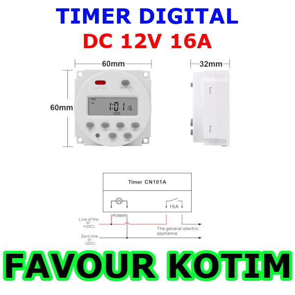 Jual TIMER 12V 12 VOLT DC 16A 16 AMPERE PENGATUR WAKTU SAKLAR RELAY ...