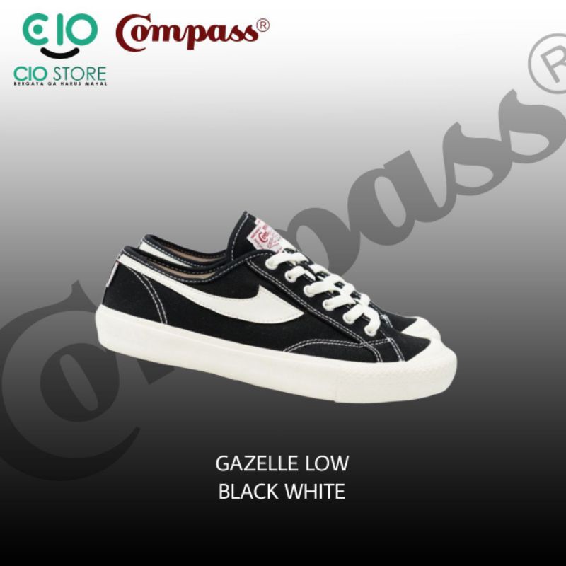 Jual Sepatu Compass Gazelle Low Black White Original Shopee Indonesia