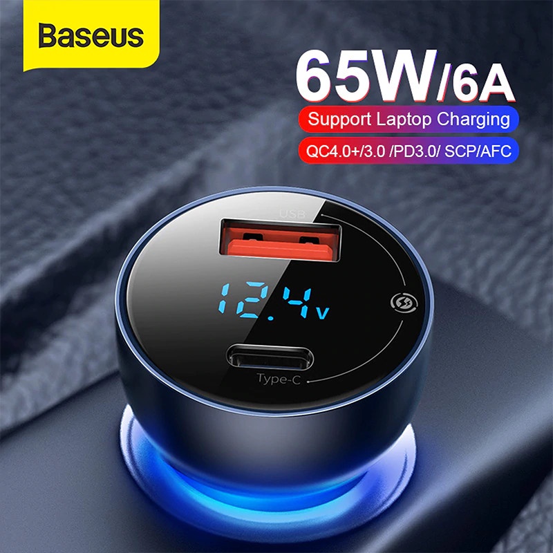 Jual BASEUS 65W CAR CHARGER MOBIL FAST CHARGING TYPE C PD+USB QUICK ...