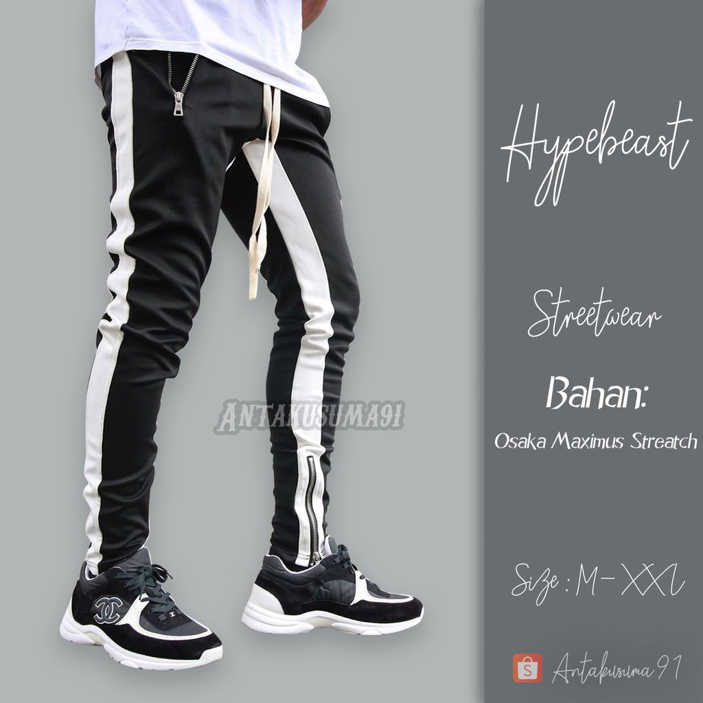 Jual CELANA JOGGER PANTS HYPEBEAST SWEATPANTS TRACKPANTS HYPE DOUBLE ZIPPER STRIP Shopee Indonesia