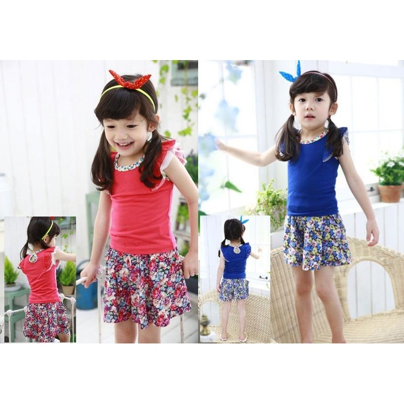 Jual Setelan Rok Bunga Biru | Shopee Indonesia