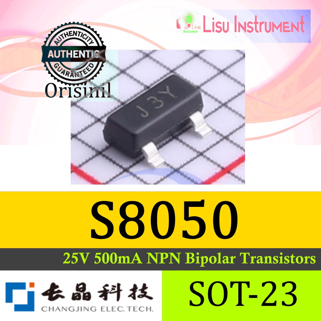 Jual S8050 J3Y 25V 500mA NPN Bipolar Transistors SOT23 CJ Original