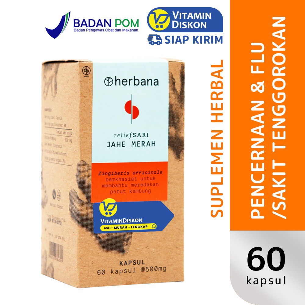 Jual Herbana Relief Sari Jahe Merah 60 Caps Suplemen Herbal Meredakan