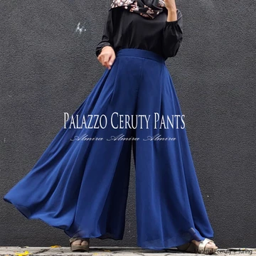 Celana Kulot Wanita Palazzo Sifon Ceruti Almira Mayung Lebar 2 Layer Full Furing