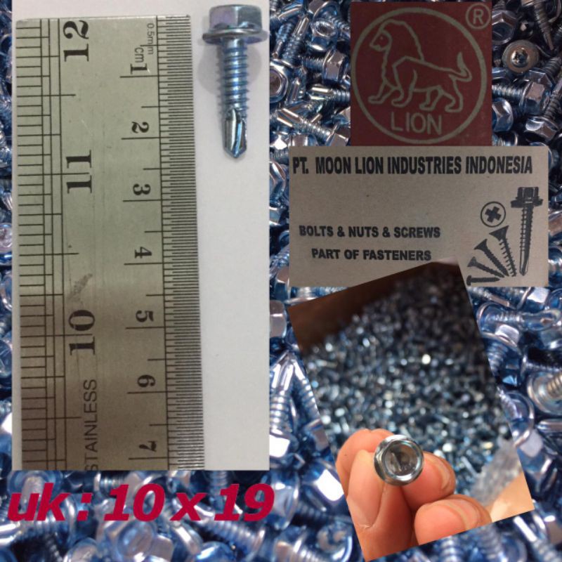 Jual Baut, sekrup, roofing, ruping baja ringan uk. 10x19 (1 pack isi ...