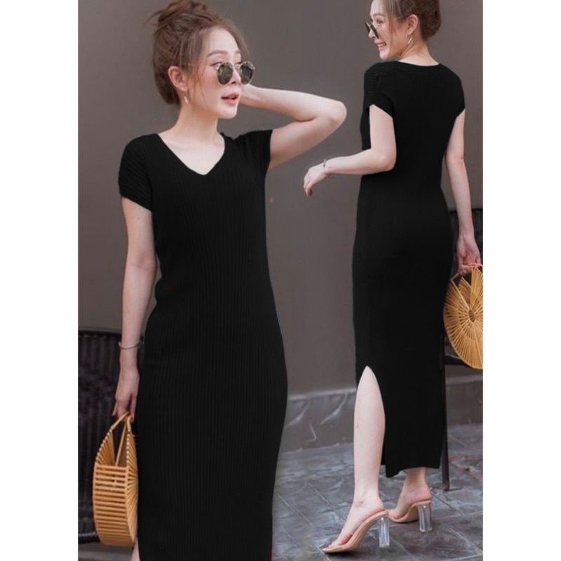 Jual Dress Rajut VNeck Dress Wanita Tebal Shopee Indonesia