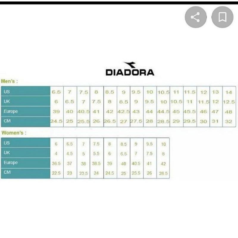 Size diadora discount