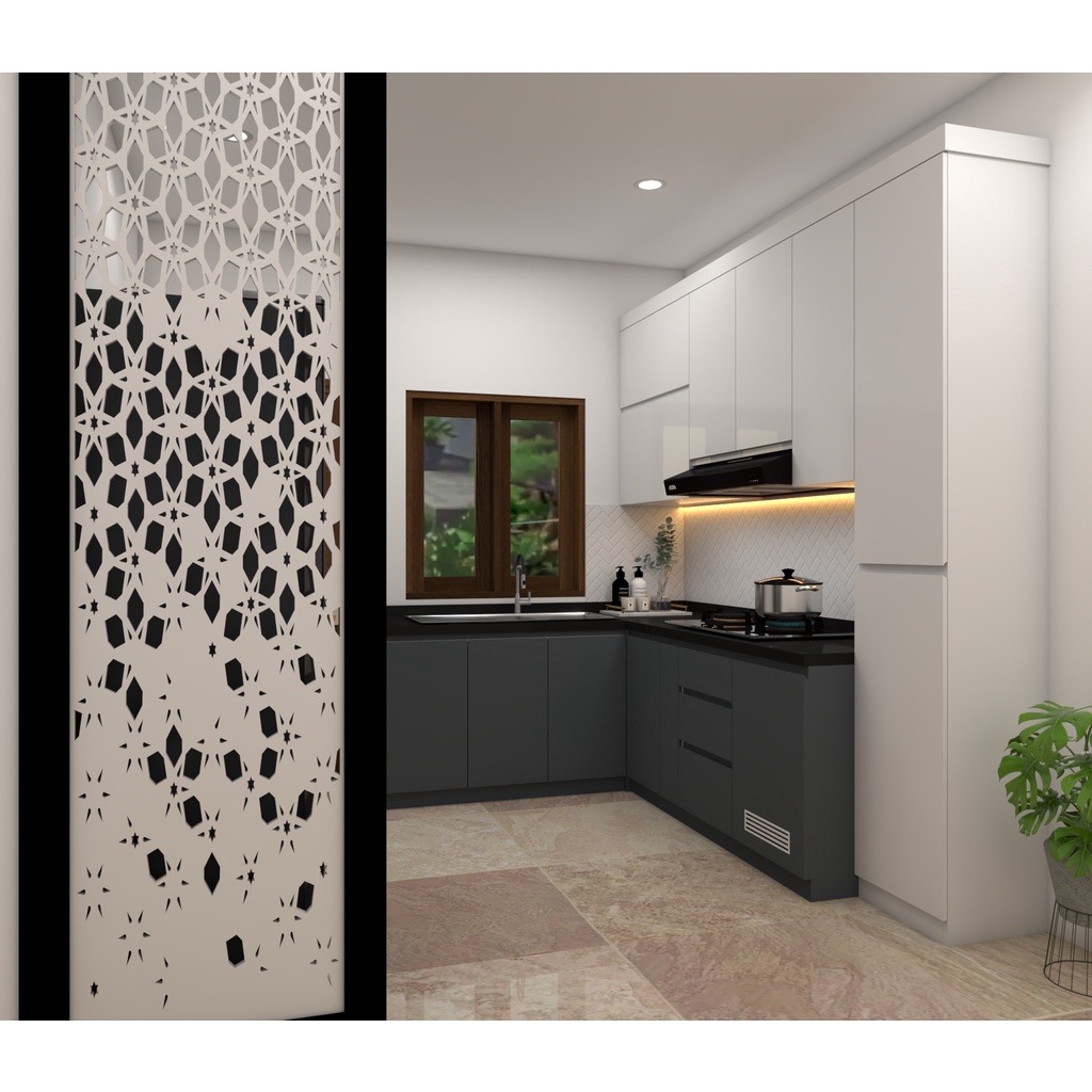 Jual promo kitchen set minimalis hpl custom / kitchen set / lemari