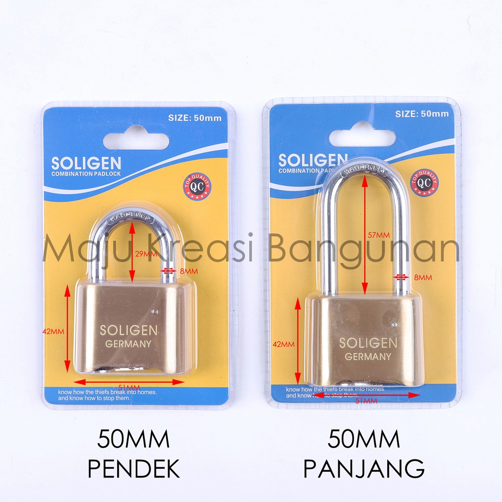 Jual Gembok Nomor Soligen 50mm 50 Mm Password Panjang Pendek