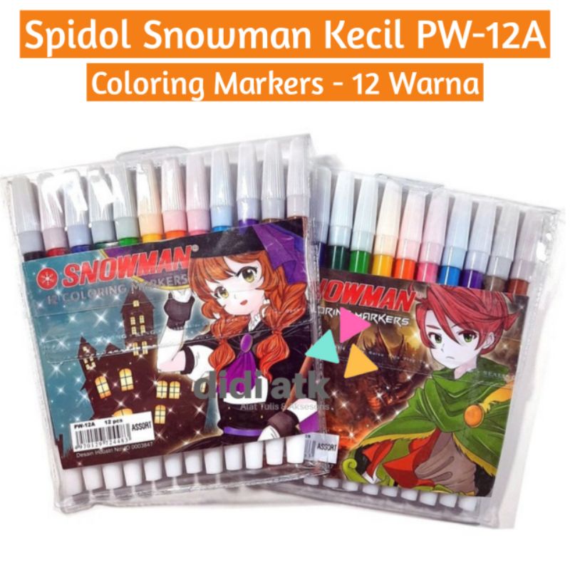 Jual Spidol Snowman 12 Warna PW-12A Coloring Markers 1 Set | Shopee ...