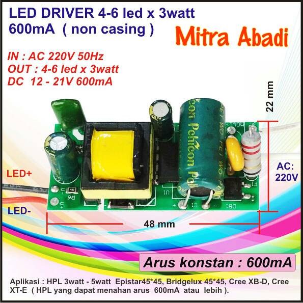 Jual LED Driver 4-6x3 Watt 600 mA AC-DC Tanpa Casing | Shopee Indonesia