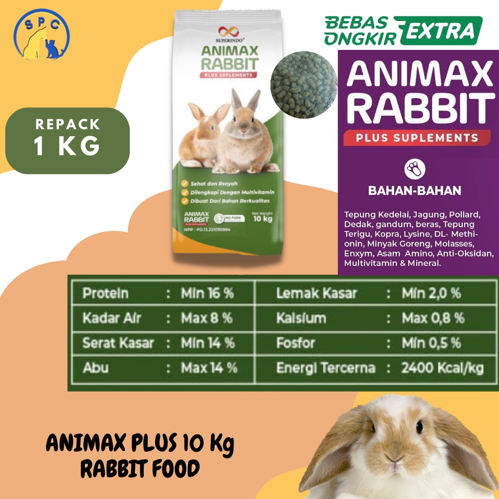 Jual Makanan Kelinci ANIMAX PLUS SUPPLEMENT Rabbit Food Repack 1 Kg ...