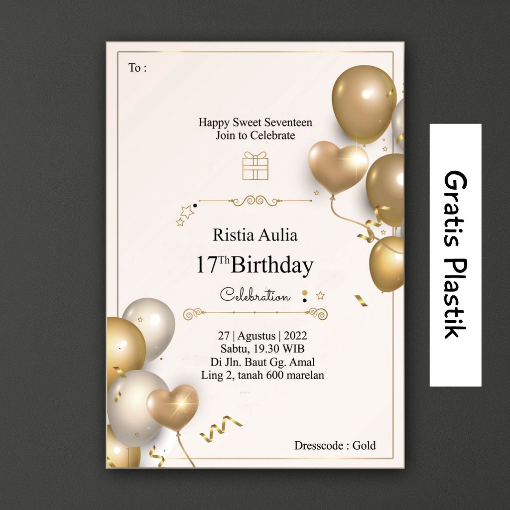 Jual Cetak undangan ulang tahun realistic gold / happy birthday