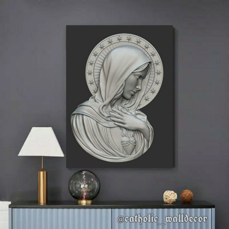 Jual Hiasan dinding Katolik Bunda Maria tampak 3D poster rohani 40x60cm ...