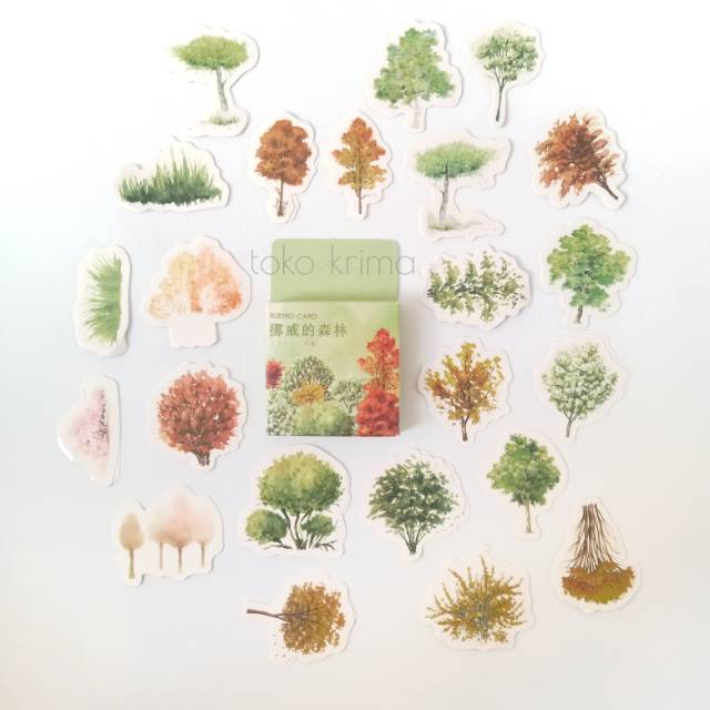 Jual Set Stiker Sticker Aesthetic Box Mini Isi 46 pcs Tema Pohon Hutan ...