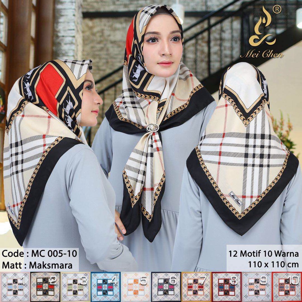 Jual Jilbab Segiempat Segi Empat Maxmara Satin Pesta Motif Square Ori