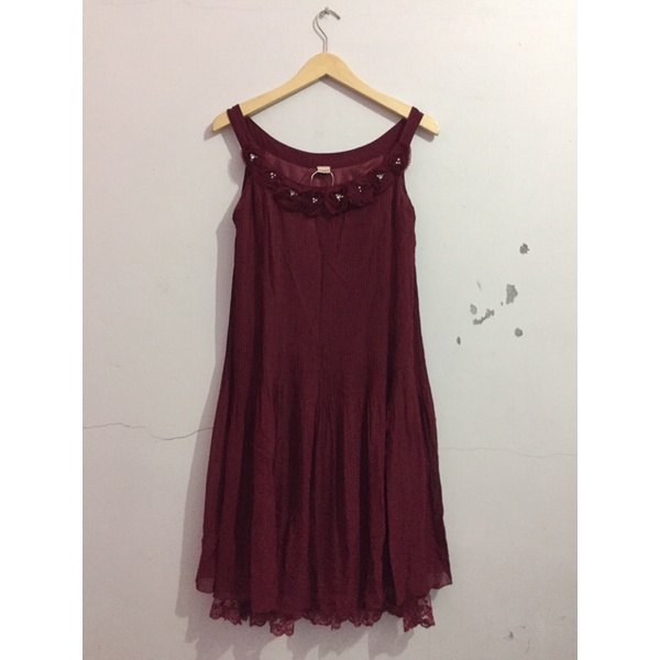 Jual AXES FEMME DRESS PLISKET BRUKAT MAROON ORIGINAL JAPAN Shopee Indonesia