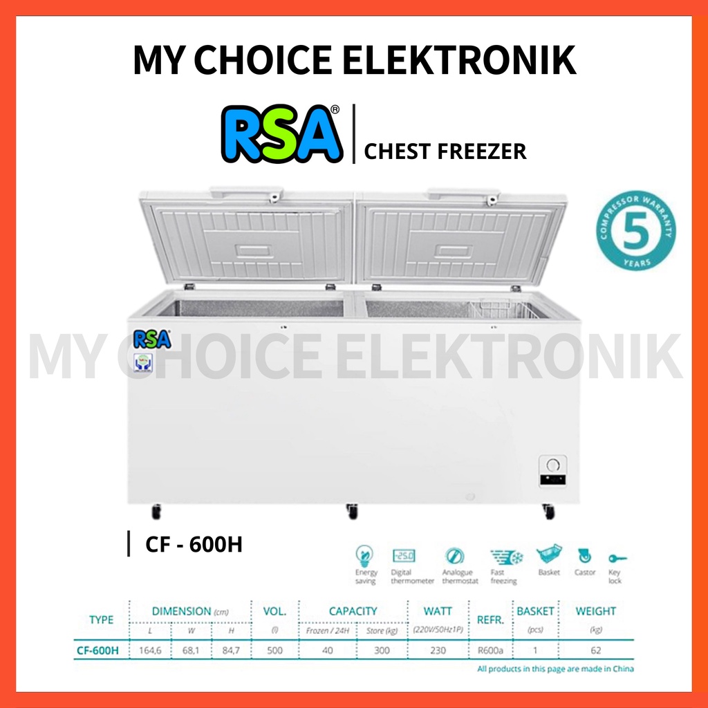 Jual RSA Chest Freezer CF 600 H | Freezer Box CF-600H | Box Pembeku ...