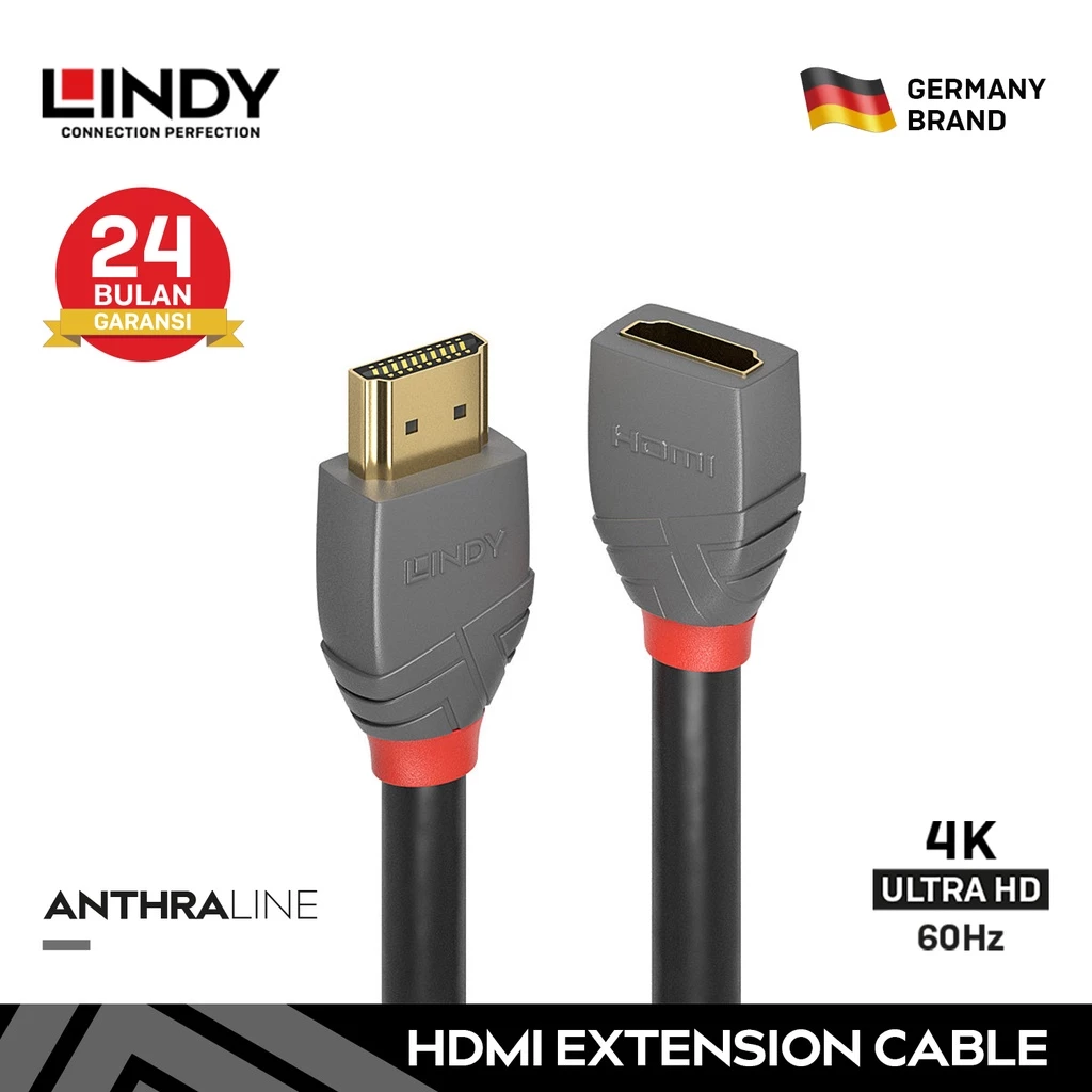 LINDY Kabel Extension HDMI 2M Sambungan HDMI High Speed HDMI Male to Female 4K UHD 36477