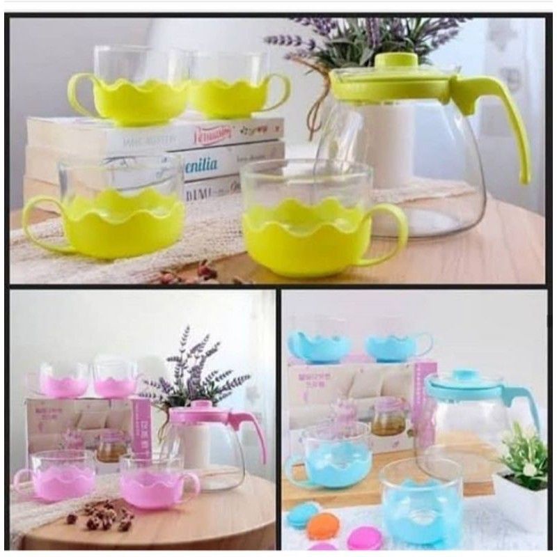 Jual Cod Tea Pot Warna Set 5in1 Tea Pot Set Gelas Kaca Teko Teh Set Gelas 5in1 Shopee 0599