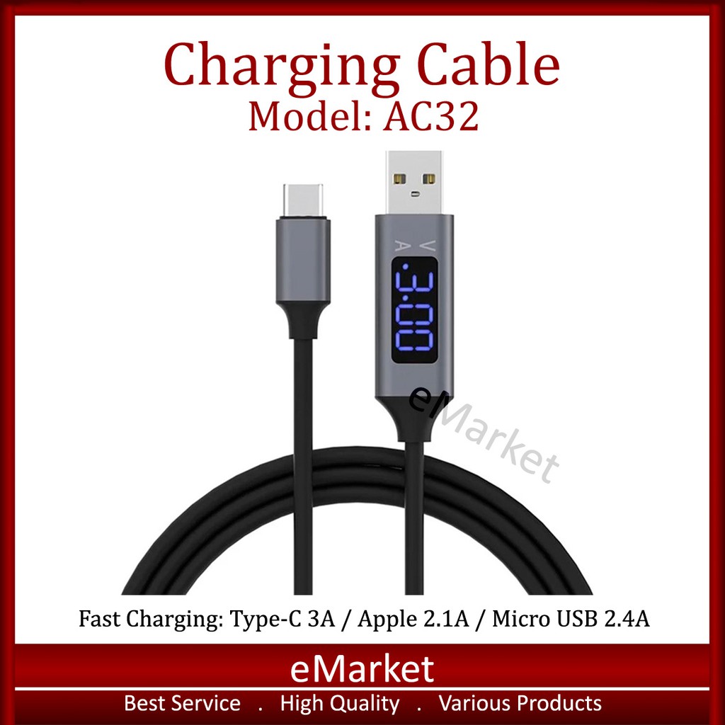Jual Kabel Data AC32 Fast Charging / Type-C 3A / Lighting 2.1A / Micro ...