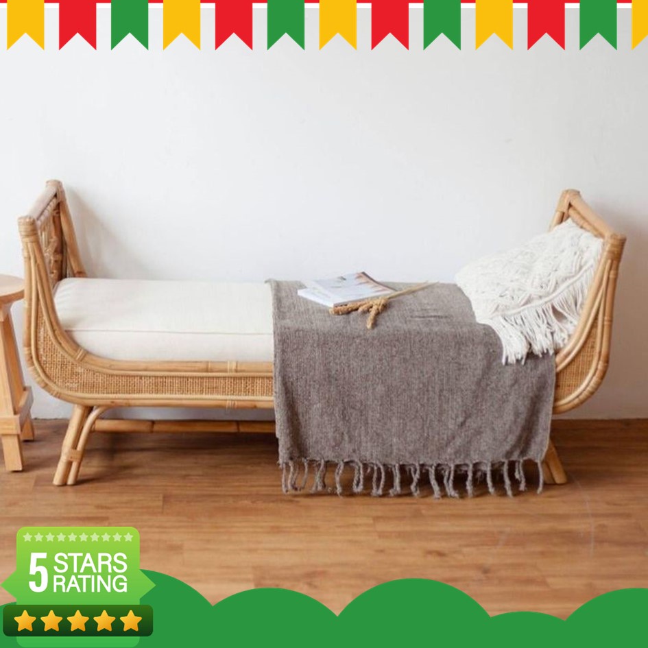 Jual Sofa Panjang 3 Seater Bench Rattan Plus Busa Empuk Rotan Alami ...