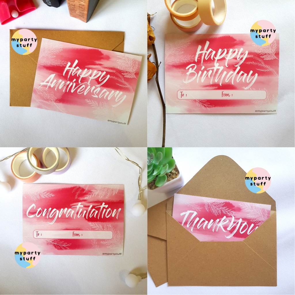 Jual Kartu Ucapan Greeting Card A6 - Pink Watercolor Happy Birthday