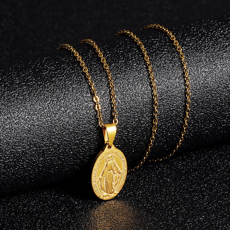 ALPHA OMEGA - Kalung Medali Wasiat Bunda Maria Titanium | Aksesoris Rohani Wanita Katolik