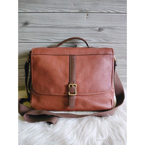Jual tas Fossil Evan Commuter Brown Leather Messenger Man Sling