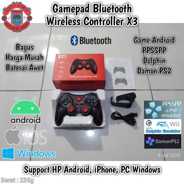 Jual Gamepad Bluetooth Controller X3 + Holder Smartphone Android Game