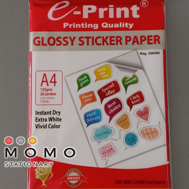 Jual Kertas Stiker Glossy A4 / Glossy Stiker Inkjet Print A4 135gr ( 20 ...