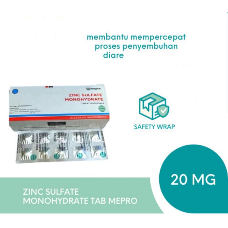 Jual Zinc Sulfate Monohydrate 20mg Per Strip Isi 10 Tablet Mepro