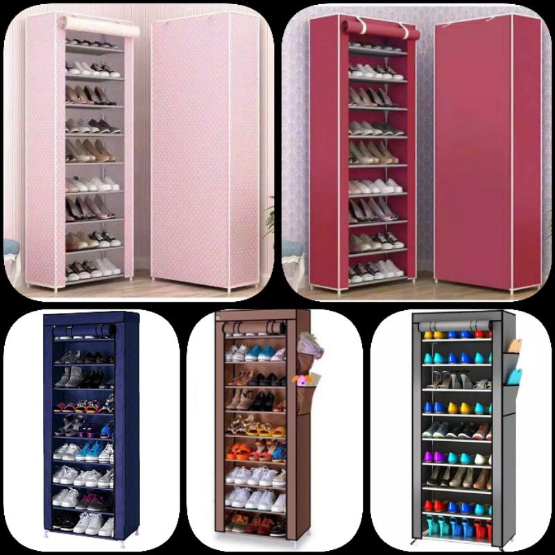 Jual RAK SEPATU PORTABLE 10 tingkat 9 ruang rak sepatu bongkat pasang ...