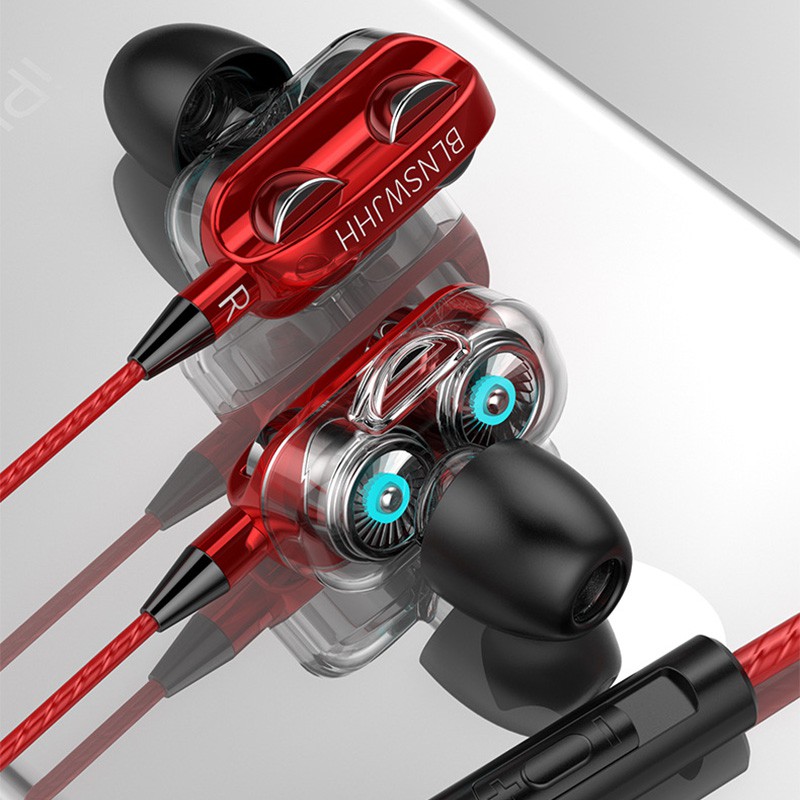 ❤❤❤Headset 4D Bass Double Speaker Stereo Wired Head Phone Murah Dual  Drive with Mic earphone