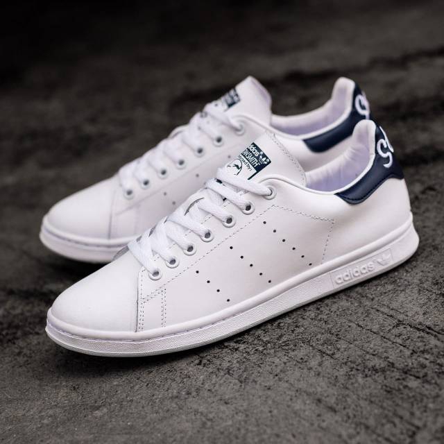 Stan smith script white navy sales