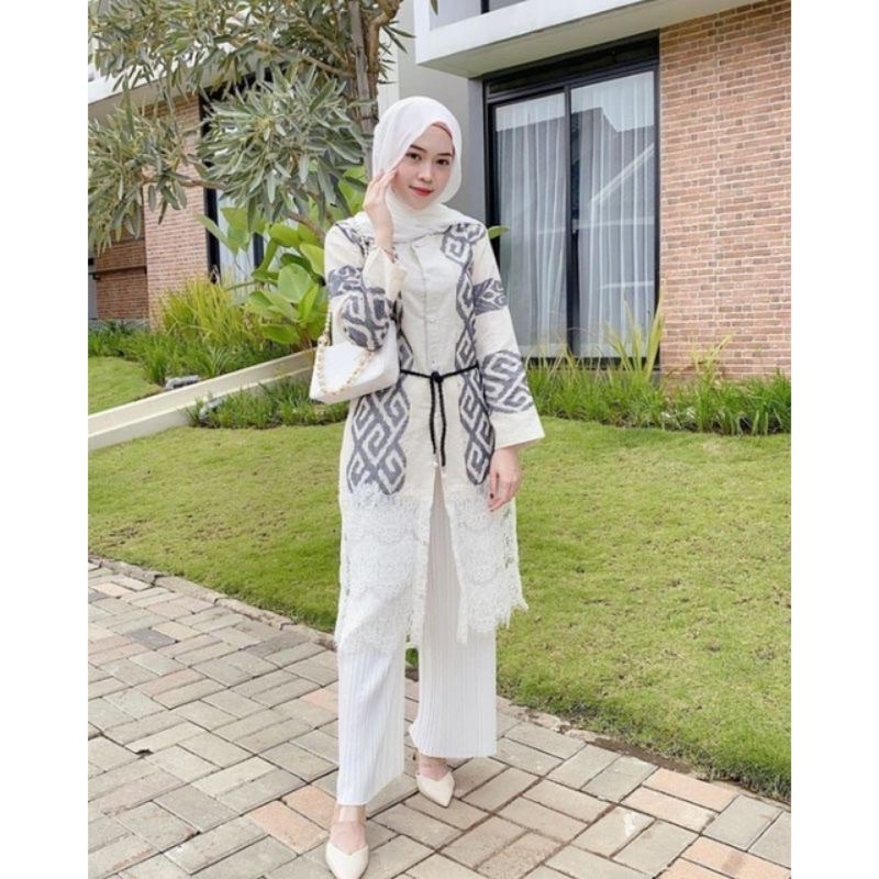 Jual Dress Casual Tenun Blanket Kombinasi Mix Brukat Renda Etnik ...