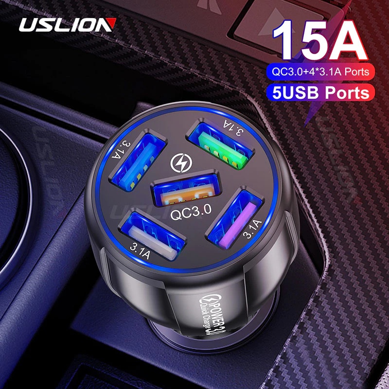 Jual [BISA COD] USLION Car Charger Mobil USB 5 Port QC3.0 15A | Shopee ...