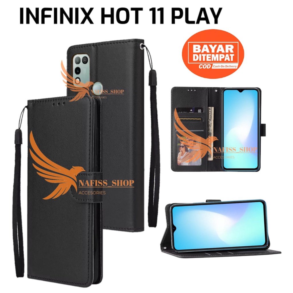 Case Flip INFINIX HOT 11 PLAY Dompet Hp untuk INFINIX HOT 11 PLAY Leather  Flip Case standing flip Leather cover Handphone