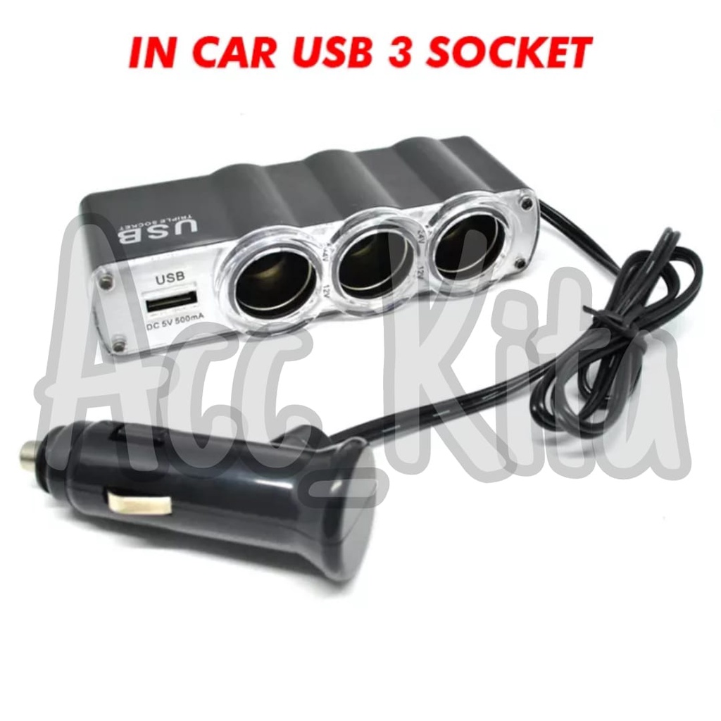 Jual ACC_KITA Triple Socket 12V 24V Car USB Power Cas Mobil Tiga 3 ...