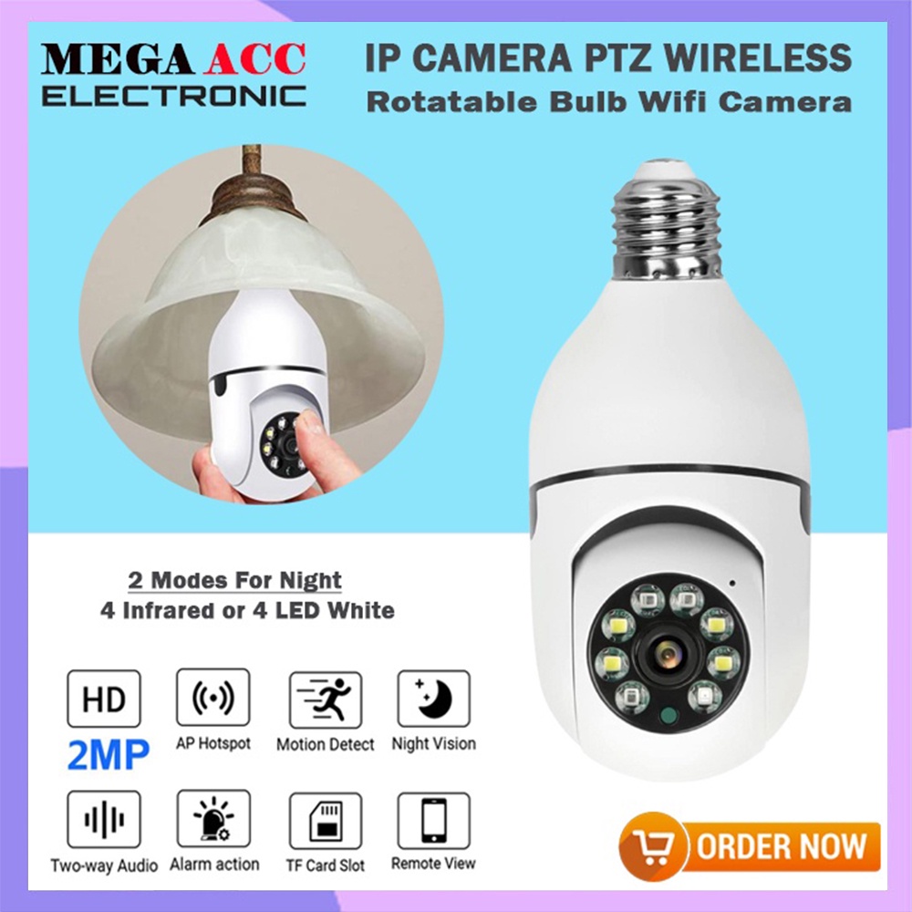 Jual 1080p Ip Camera Wireless PTZ Rotating Light Bulb With Night Vision ...