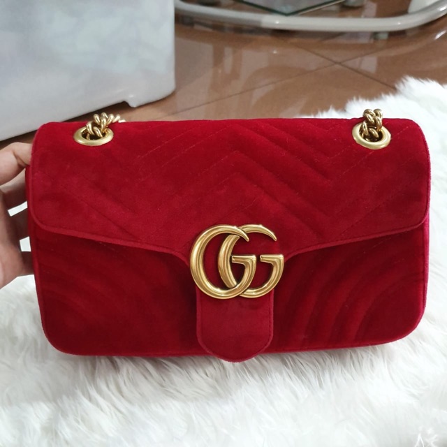 Tas Gucci Marmont Suede Red Original