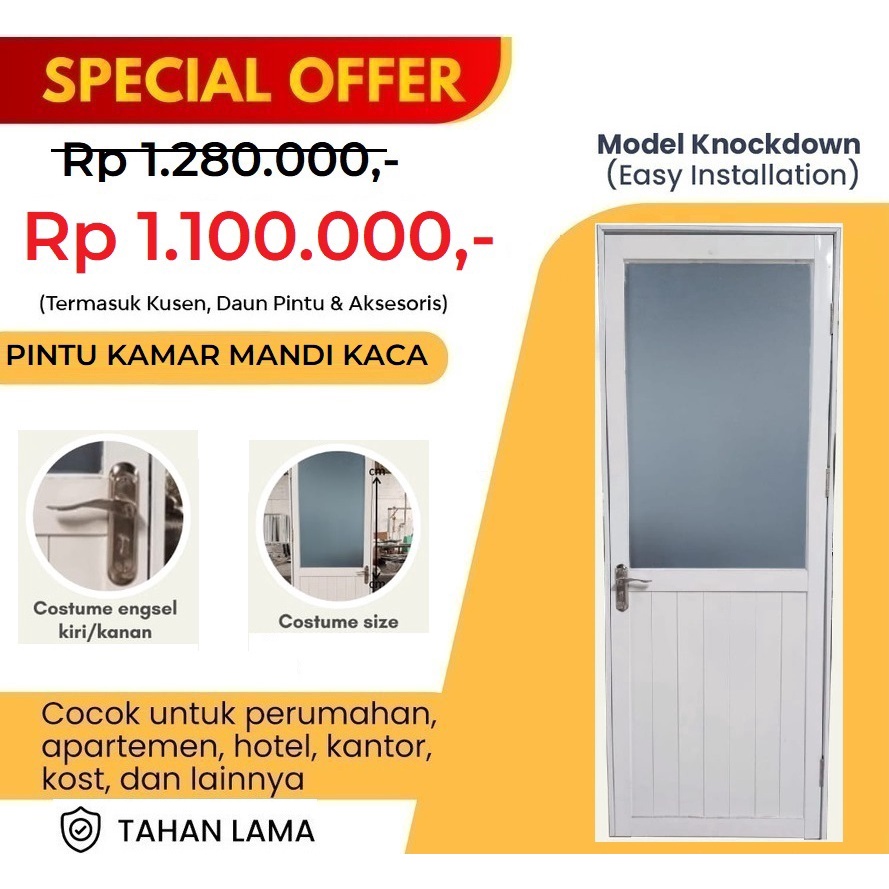 Jual Pintu Kamar Mandi bahan Aluminium dan Kaca / Pintu Almunium