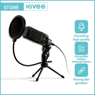 (HOT) KIVEE Microphone Condenser with Tripod Stand & Pop Filter Live Microphone Portable original