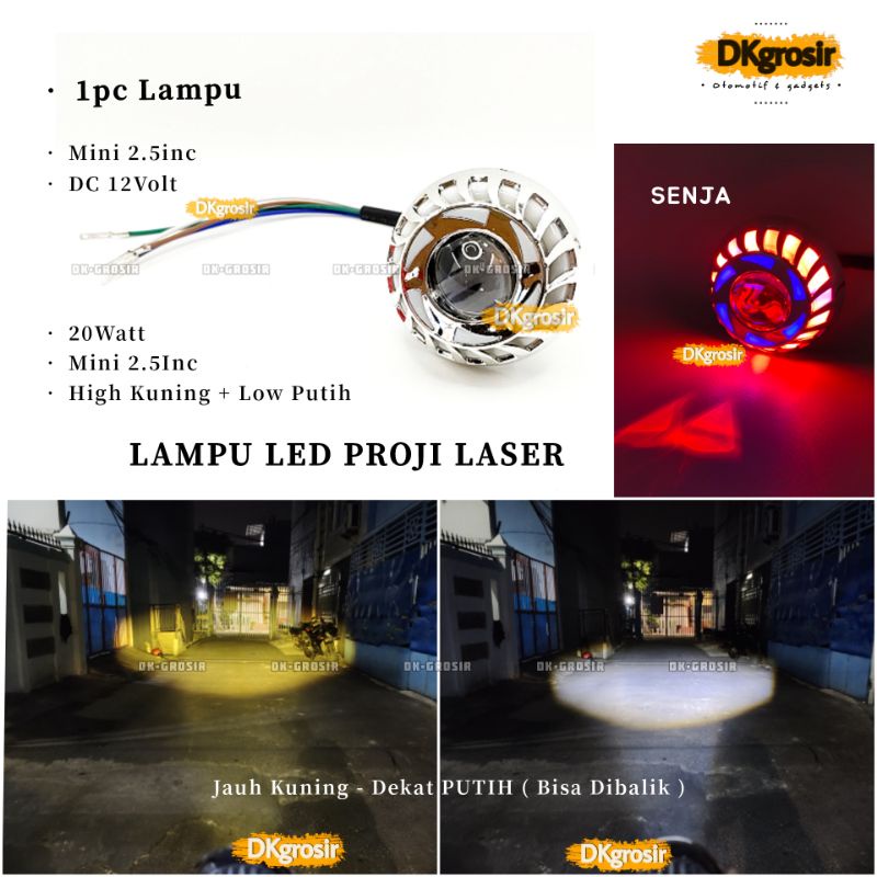 Jual Cod New Led Lampu Proji Kipas Mini Laser Jauh Dekat Putih Kuning