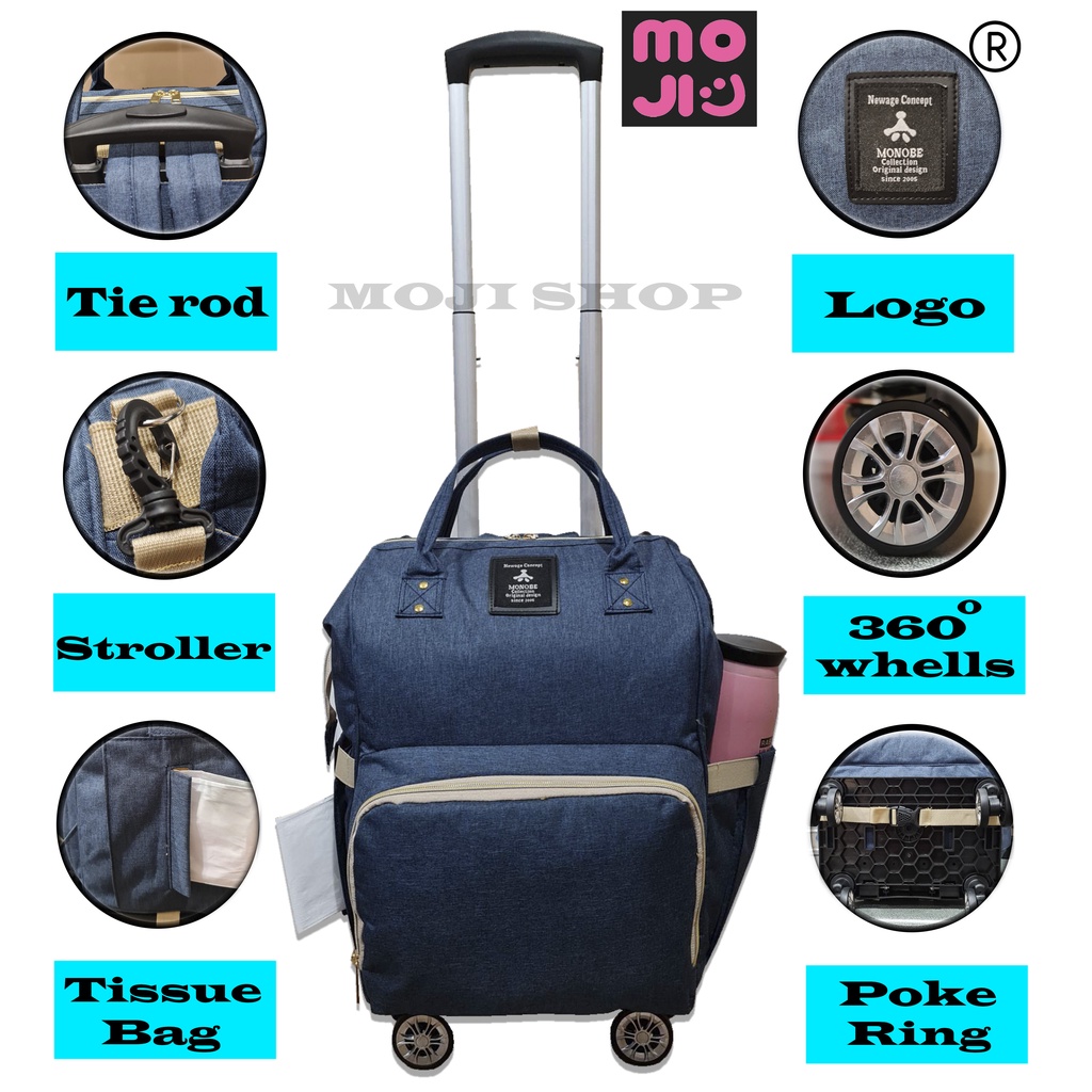 Jual Moji Tas Ransel Diaper Bag Monobe Dengan Trolley Roda Tas Bayi Trolli Import Tas