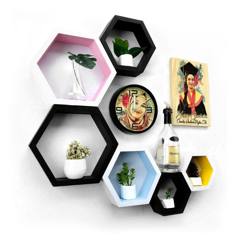 Jual SET RAK HEXAGONAL 6 RAK DINDING MINIMALIS SEGI ENAM WARNA WARNI ...