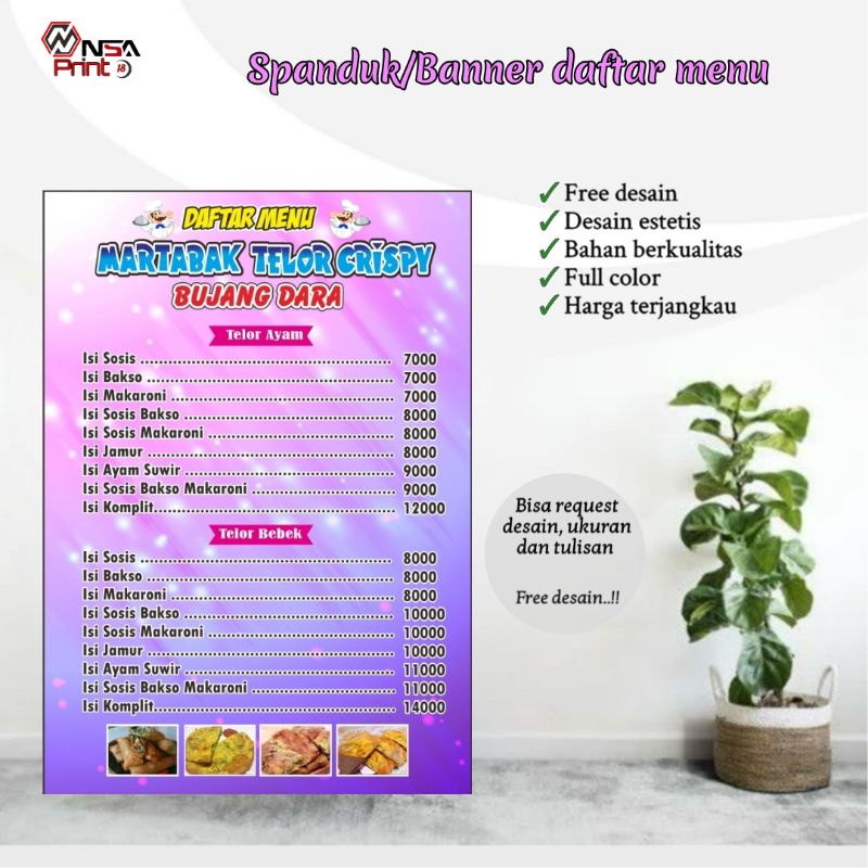Jual [ COD ] Cetak Banner/Sticker, Daftar Harga, Daftar Menu, Biasa ...