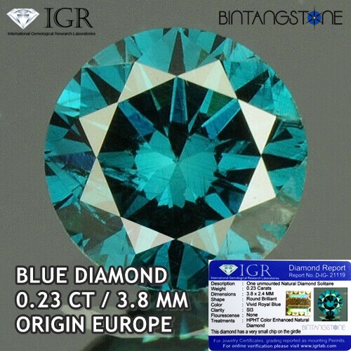 Jual Vivid Royal Blue Diamond Eropa 0.23 Cts Clarity SI Dim 3.8 Mm ...